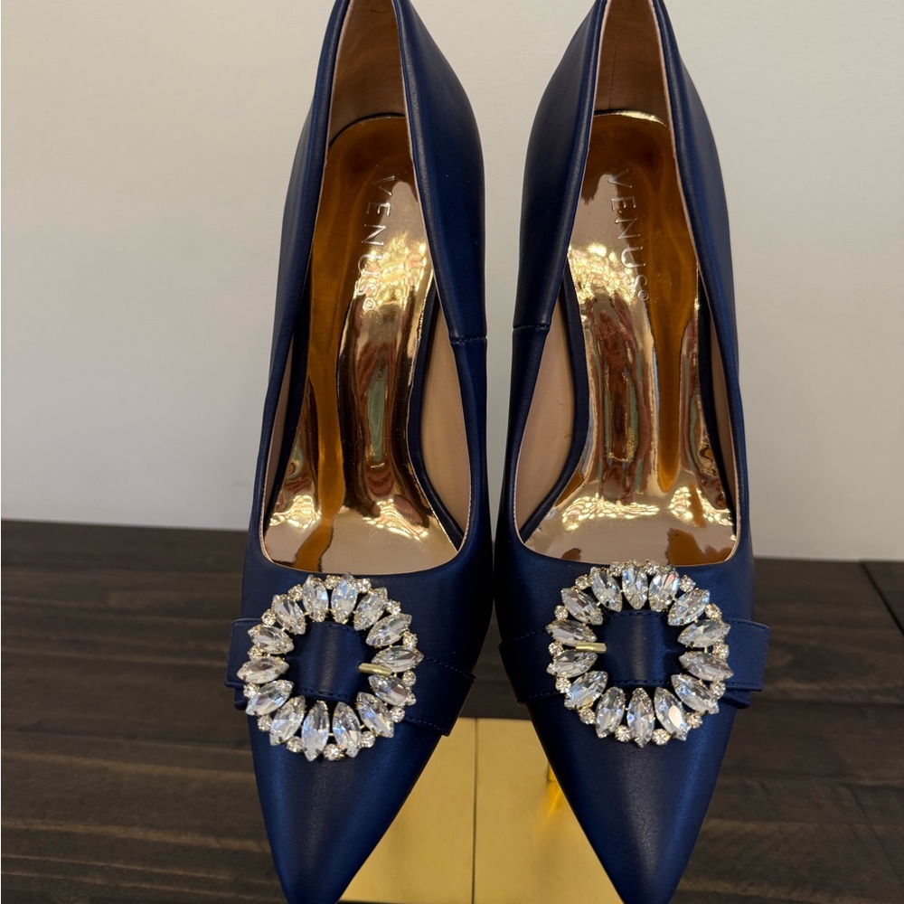 VENUS Blue Heels with Crystal Embellishment